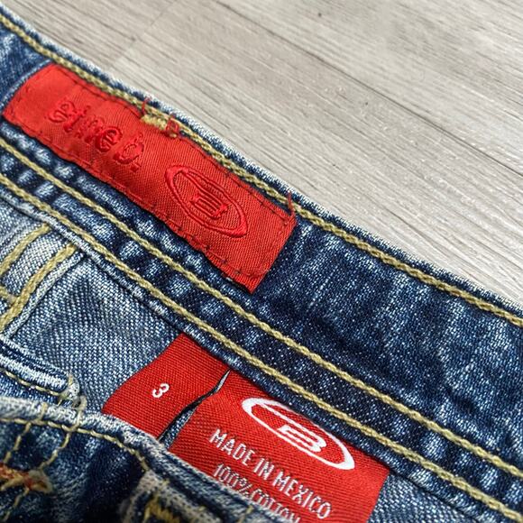 Vintage Y2K Let me be Blue Jean Denim Mini Skirt Size 3 Front Slit - Picture 2 of 7